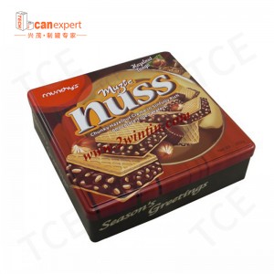 TCE- Nya produkter Square Metal Can Cookie Biscuit Tin 0,28 mm tinplatta