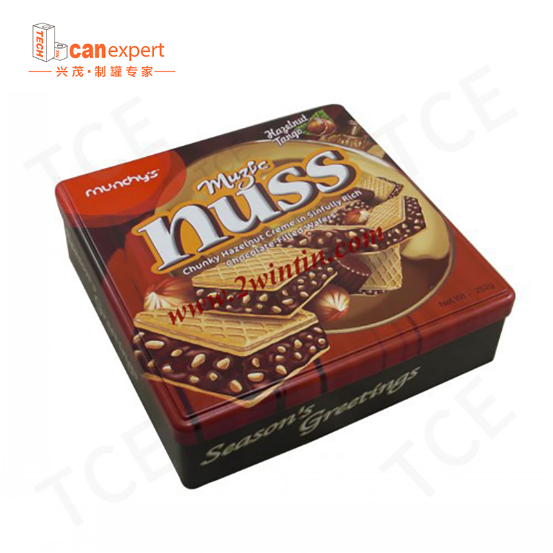 TCE- Nya produkter Square Metal Can Cookie Biscuit Tin 0,28 mm tinplatta