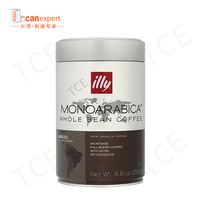 Anpassad fabrik Lufttät tinplattbehållare förpackning Cylindrisk rund rektangel Metallbox Lyxig kaffeburk för kaffe